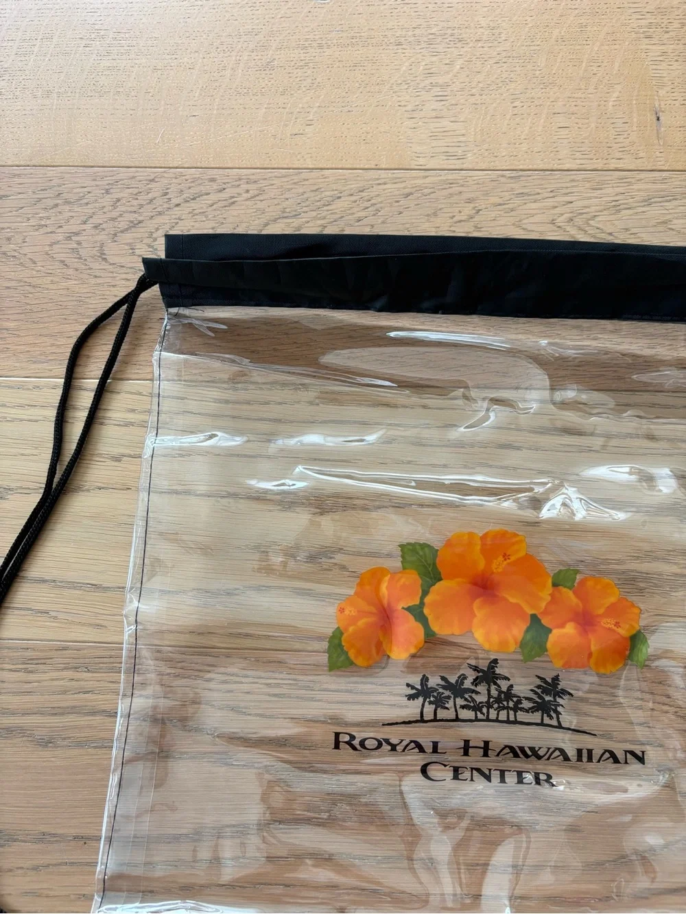 Royal Hawaiian Center Clear Drawstring Backpack with Orange Hibiscus